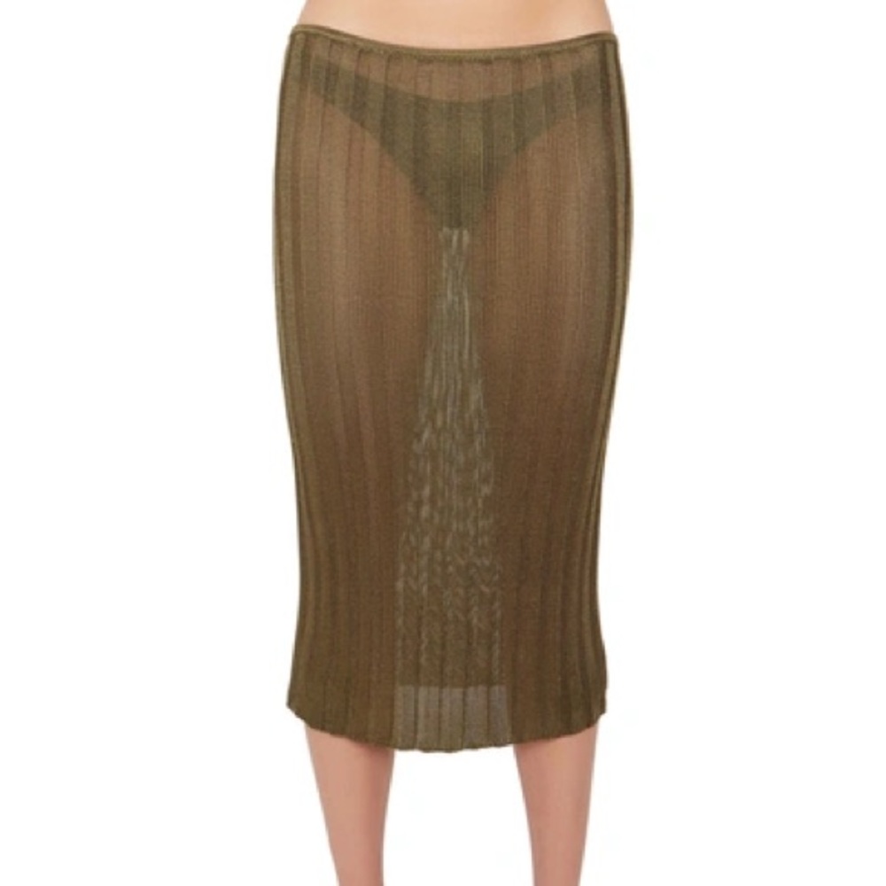 DANIELLE GUIZIO Rib Knit Midi Skirt - S/M - Forest Green - worn once